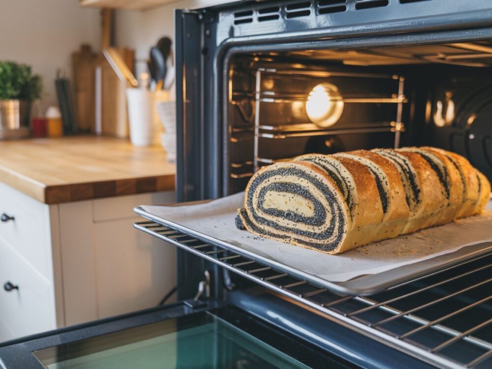 makowiec zawijany na stole