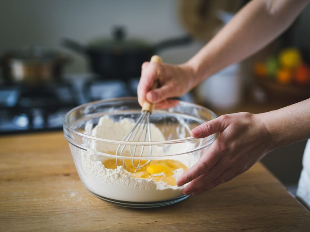 mieszanie składników na ciasto