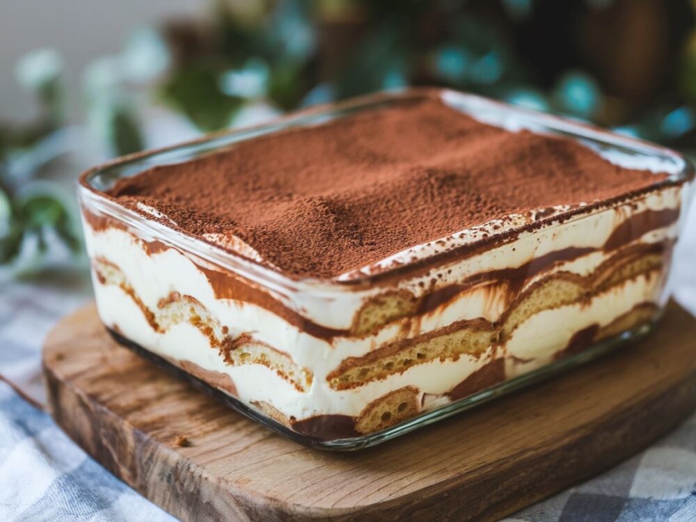 przygotowanie tiramisu na stole