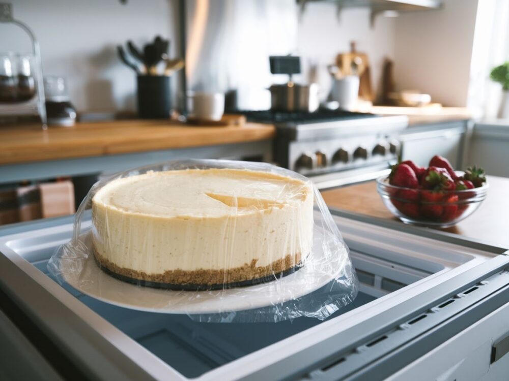 sernik na drewnianym stole