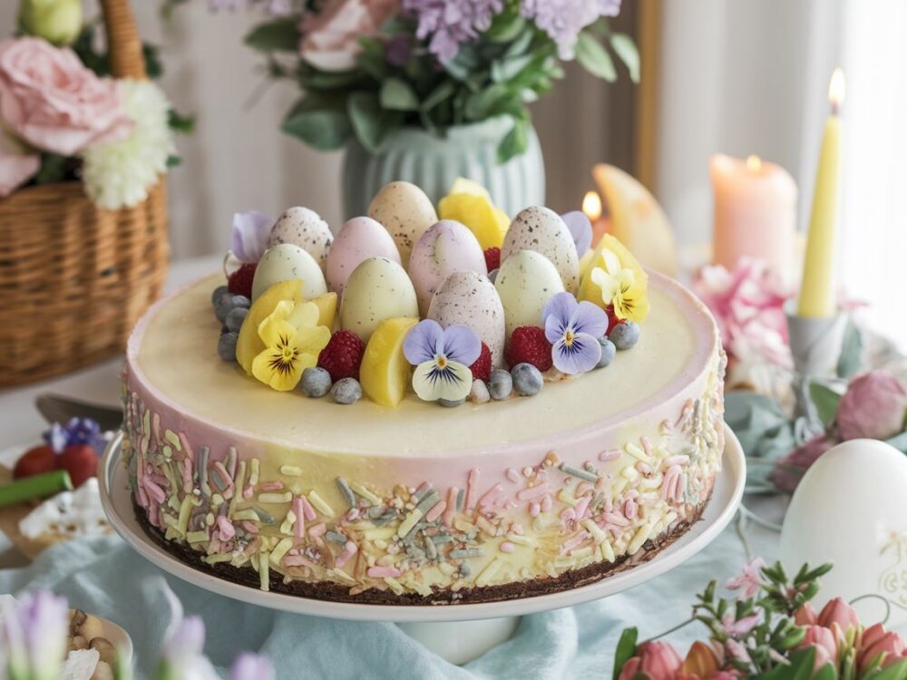 sernik z kwiatami jadalnymi