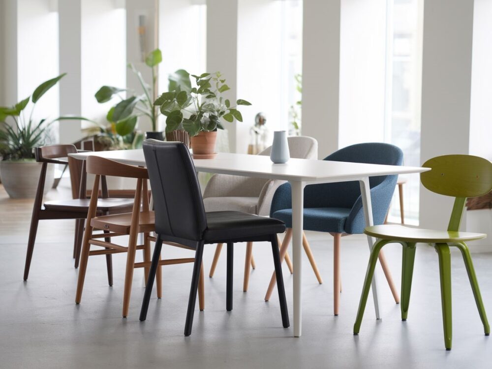 stylowe krzesła przy białym stole