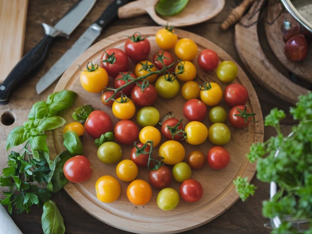 świeże pomidory z bazylią