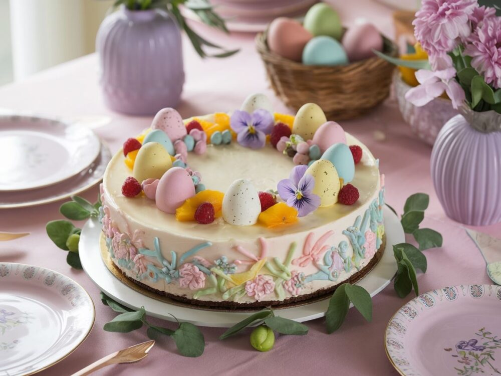 wiosenna dekoracja sernika